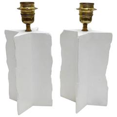 Pair of White Plaster Lamp-Bases Forming a Cross