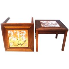 Pair of Solid Walnut Enameled End Tables Designed by Jhon Keal for Brown Saltman