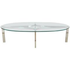 Chrome and Glass Sculptural Oval Coffee Table