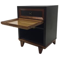 Two-Tone and Rattan Side Table or Nightstand with Fold-Out Table Top