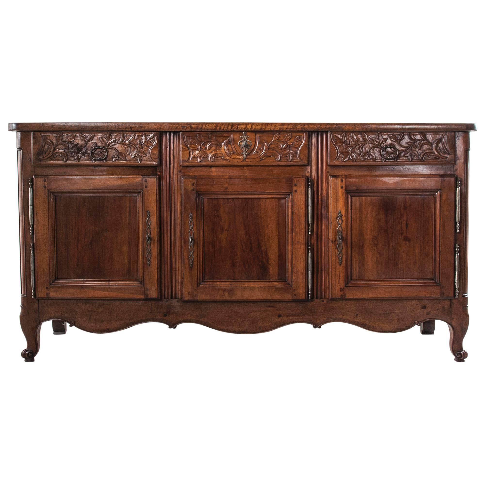 18th Century Buffet of Exceptional Thick Hand-Carved Solid Walnut