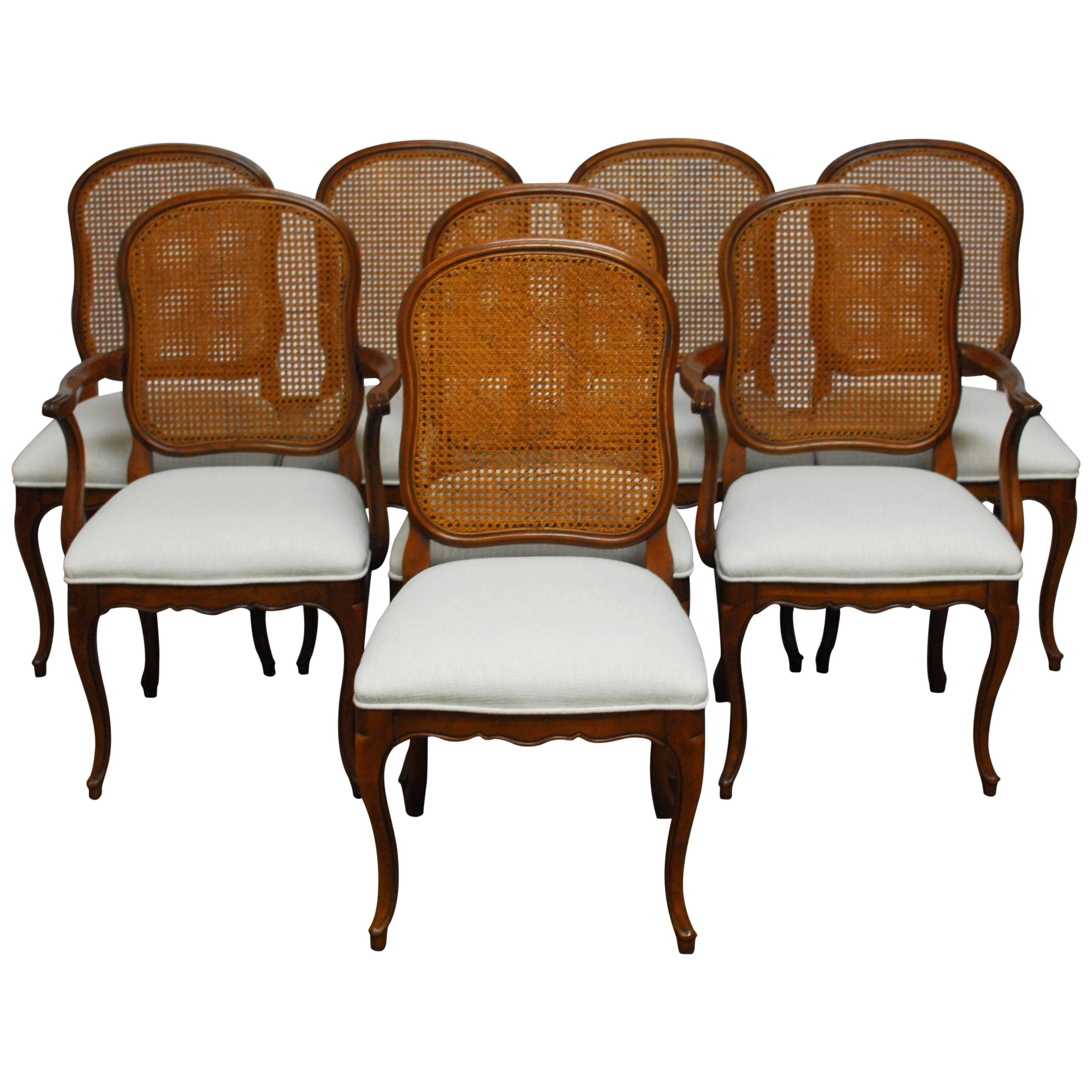 Set of Eight French Louis XV Style Cane Dining Chairs