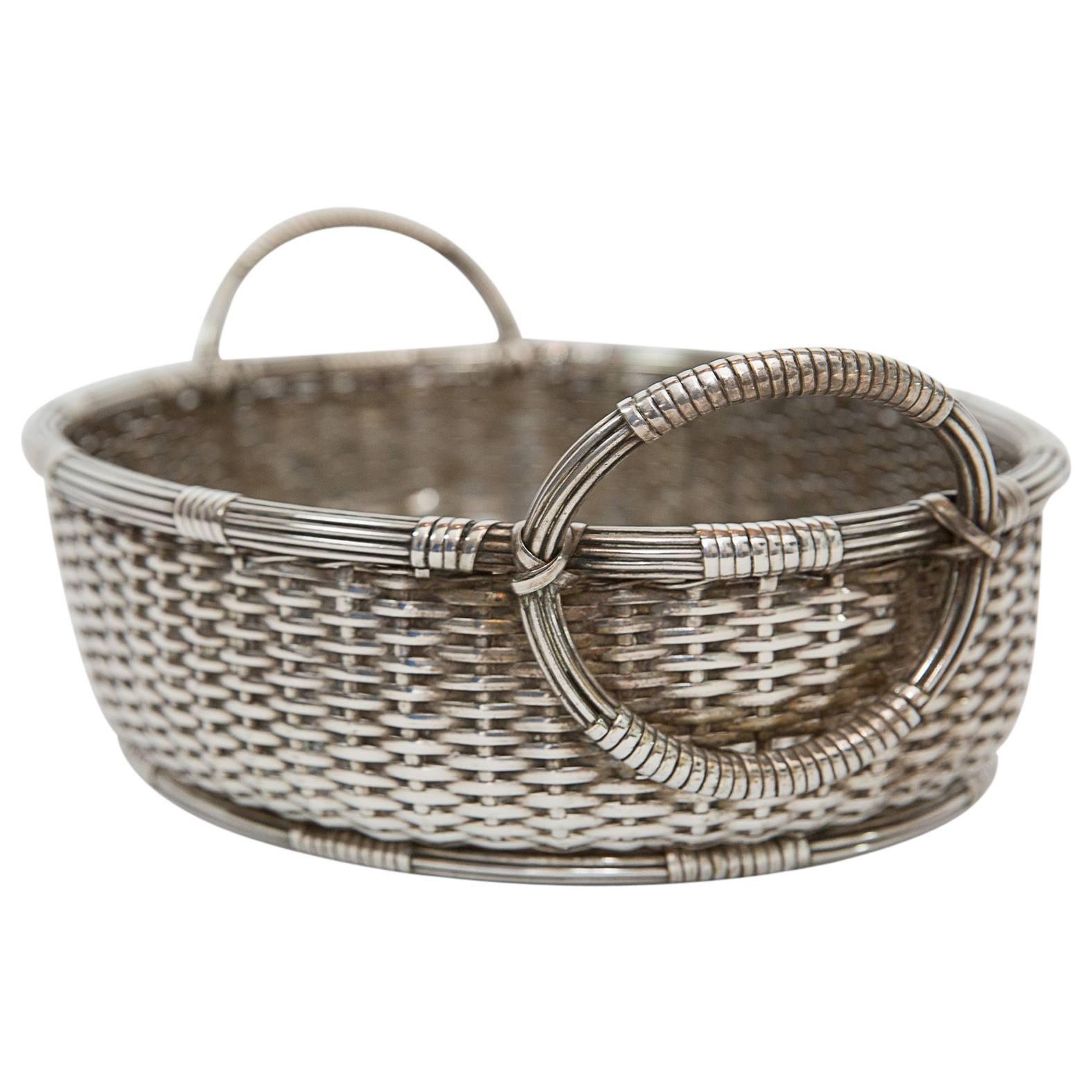 French Silver Brass Basket For Sale