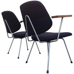 Pair of Kembo Easychairs with New Black Upholstery, 1950