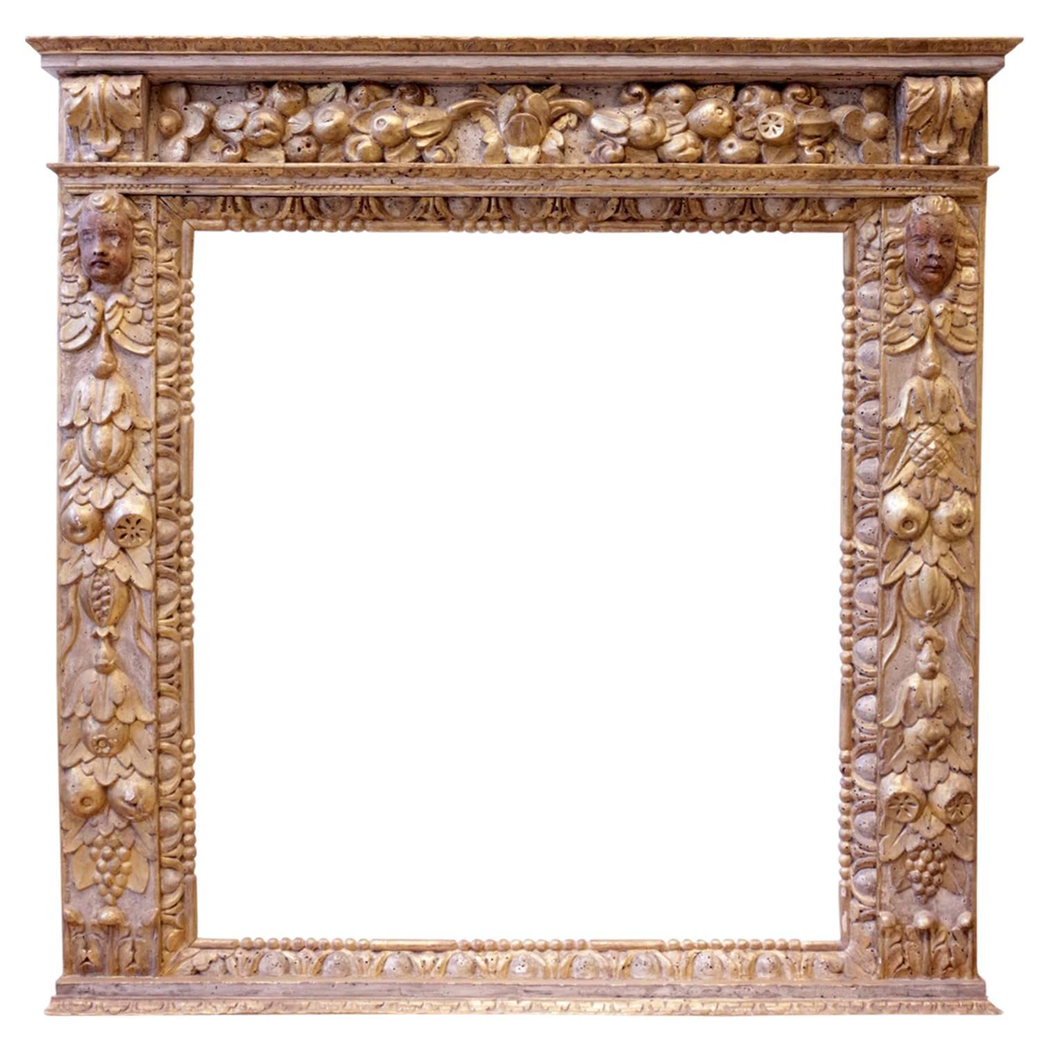 Italian 17th Century Carved, Polychrome and Giltwood Mirror