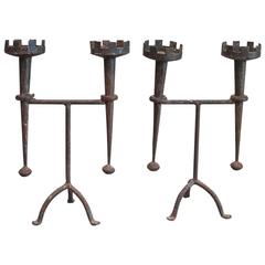 Pair of Renaissance Style Iron Candleholders