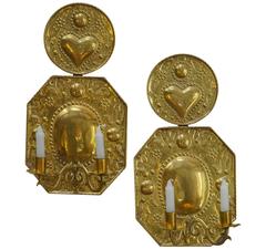 Pair of Hand-Hammered Brass Sconces