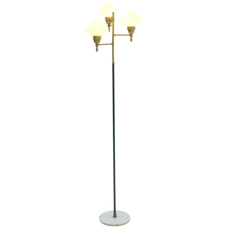 Italian Floor Lamp, Brass, Glass and Marble 1960s For Sale at 1stDibs