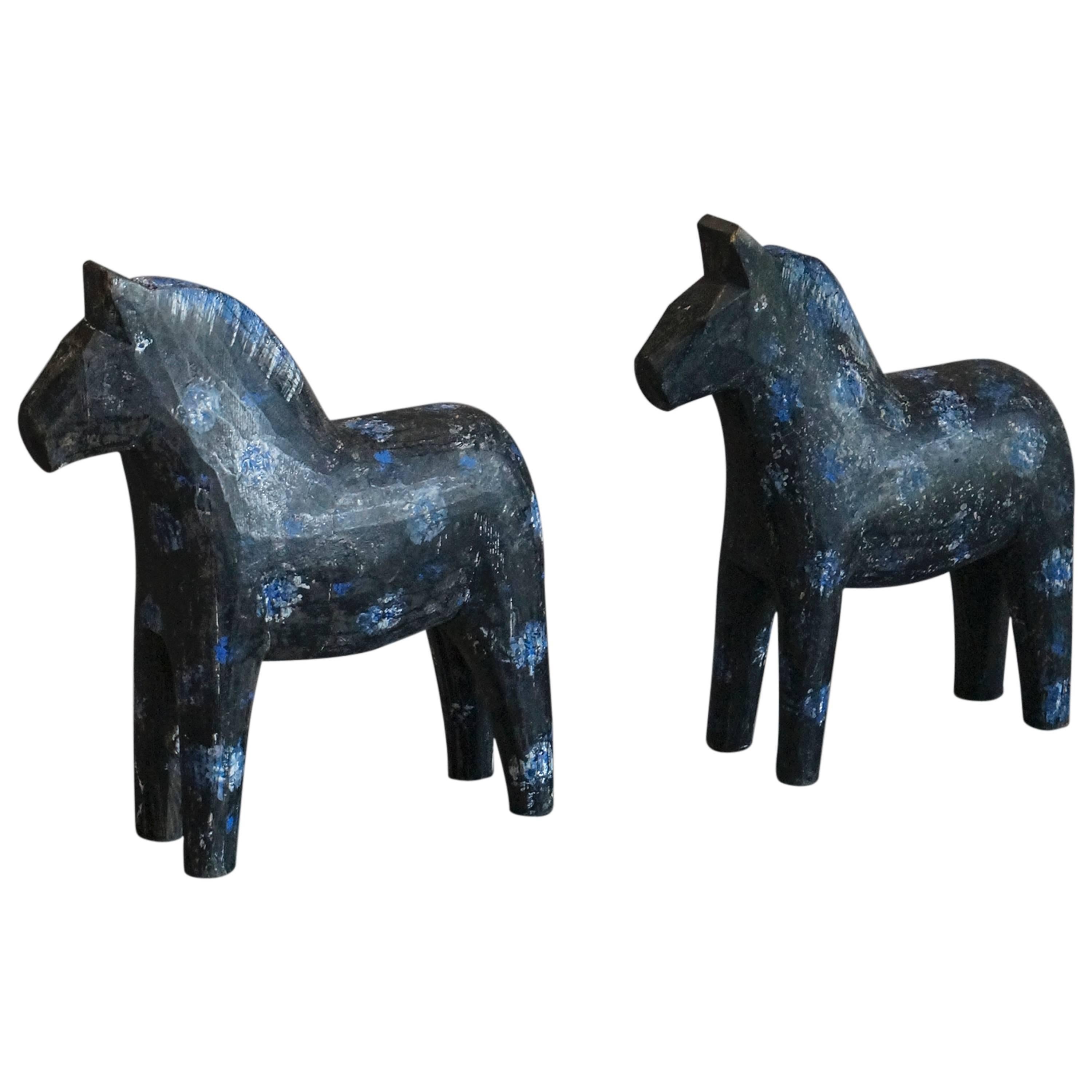 Pair of Black Horses from Dalarna Province For Sale