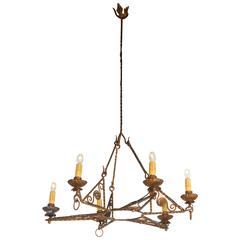 Italian 1920s Art Deco Gilt Iron Chandelier 12