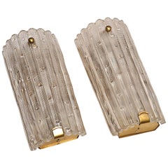 Pair of Large-Scale Pressed Glass Wall Sconces by Orrefors