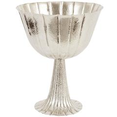 Hand-Worked Solid Silver Hammered Raised Fluted Vessel, Large