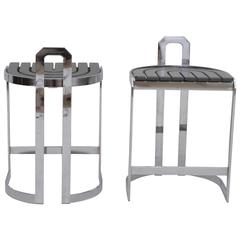 Pair of Postmodern Chrome and Grey Counter Height Barstools