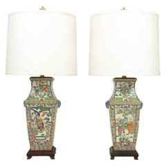 Pair of Windemere Lamps for Lotus Arts Hand-Painted Chinese Porcelain Table Lamp