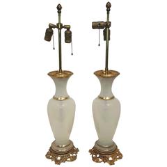 Pair of Neoclassical French Opaline Lamps Mounted on Gilt Bronze Bases 2
