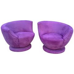 Pair of Asymetric Swivel Lounge Chairs by Directional