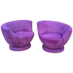 Pair of Asymetric Swivel Lounge Chairs by Directional