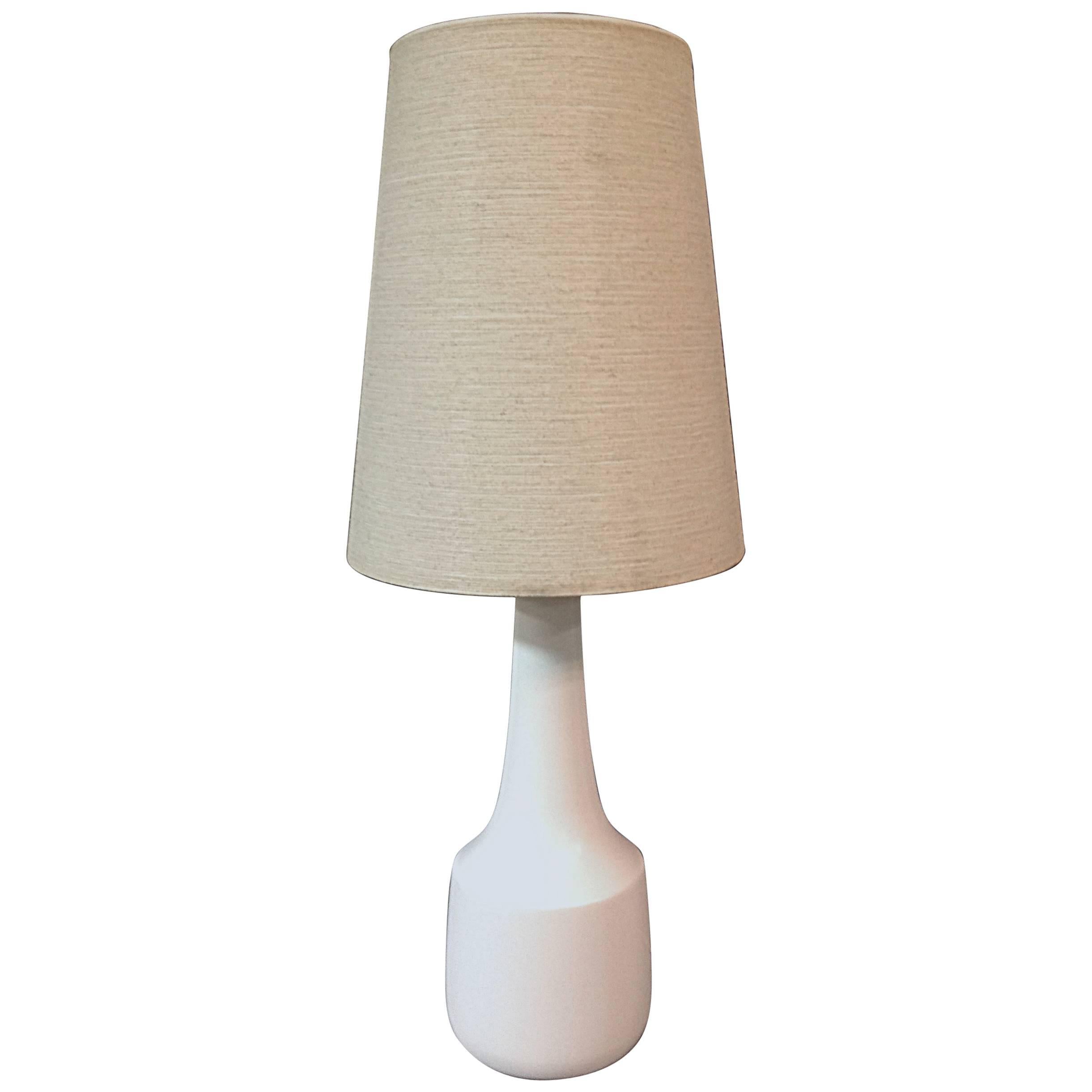 White Matte Glazed Ceramic Table Lamp by Lotte and Gunnar Bostlund For Sale