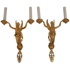 Pair of 19th Century Gilt Bronze Empire Style Sconces
