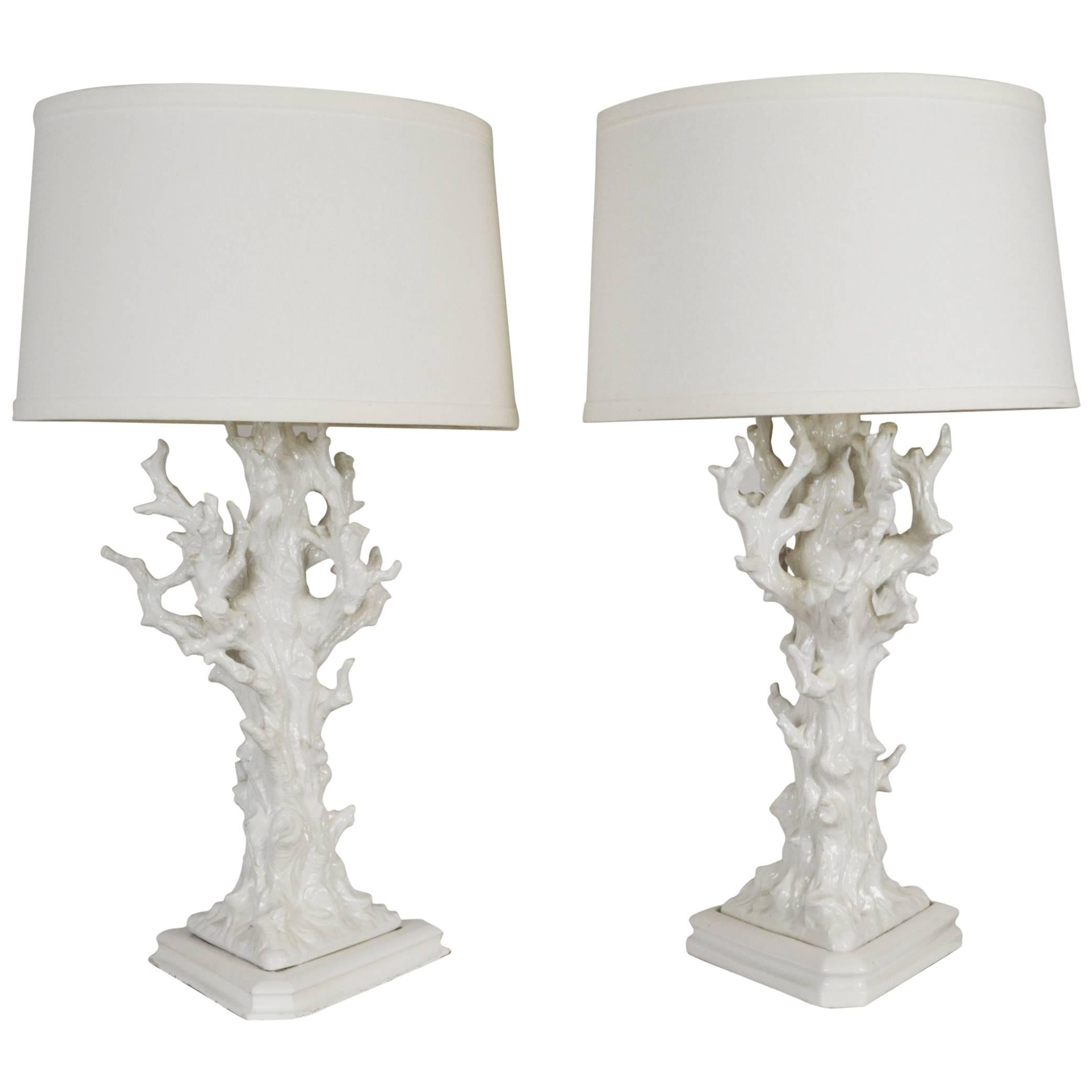 Pair of Italian Faux Bois Ceramic Lamps