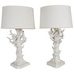 Pair of Italian Faux Bois Ceramic Lamps