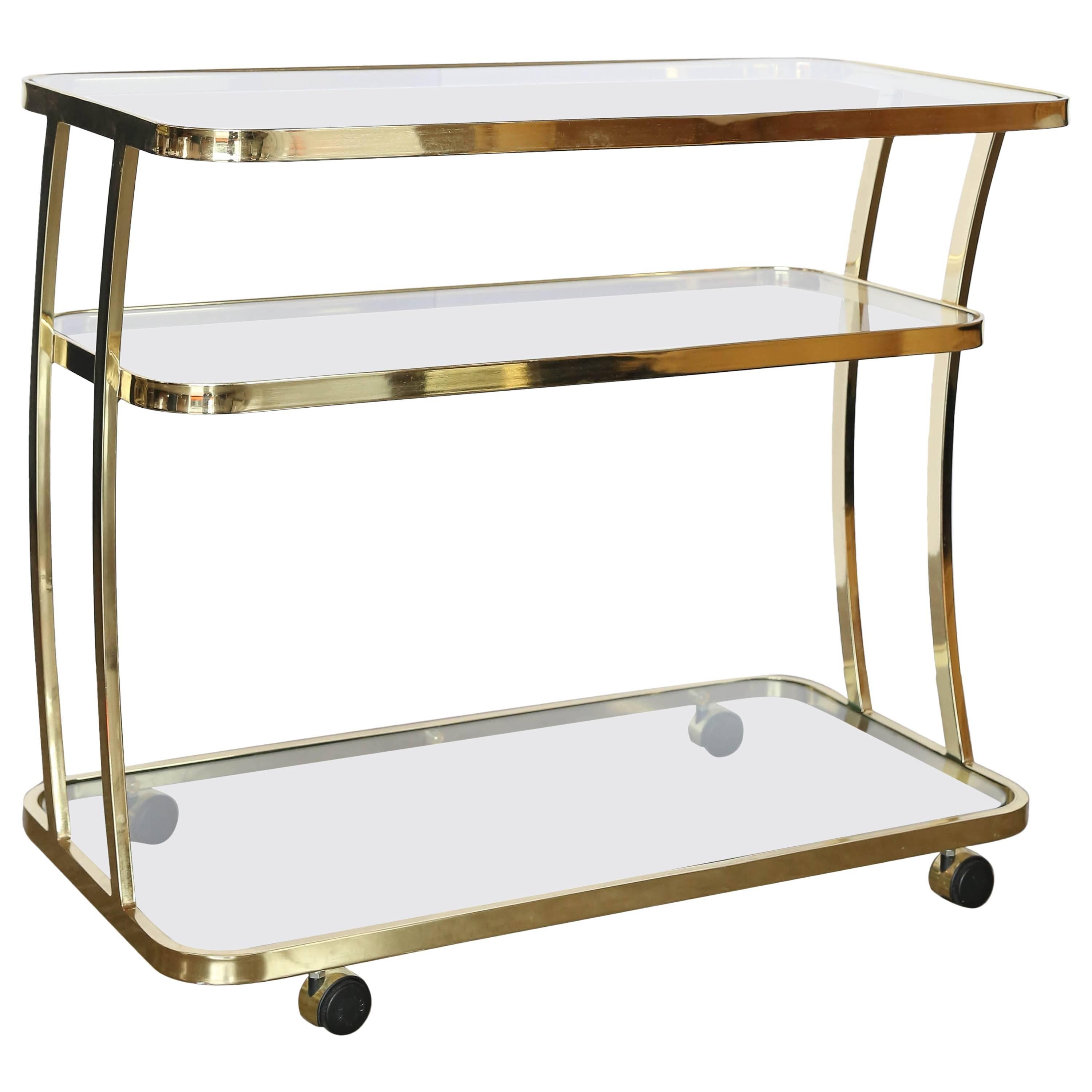 Dia Three-Tier Brass and Glass Bar, Drinks, Tea or Service Cart /Trolley
