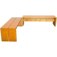 Two Solid Pine Charlotte Perriand Benches for Les Arcs