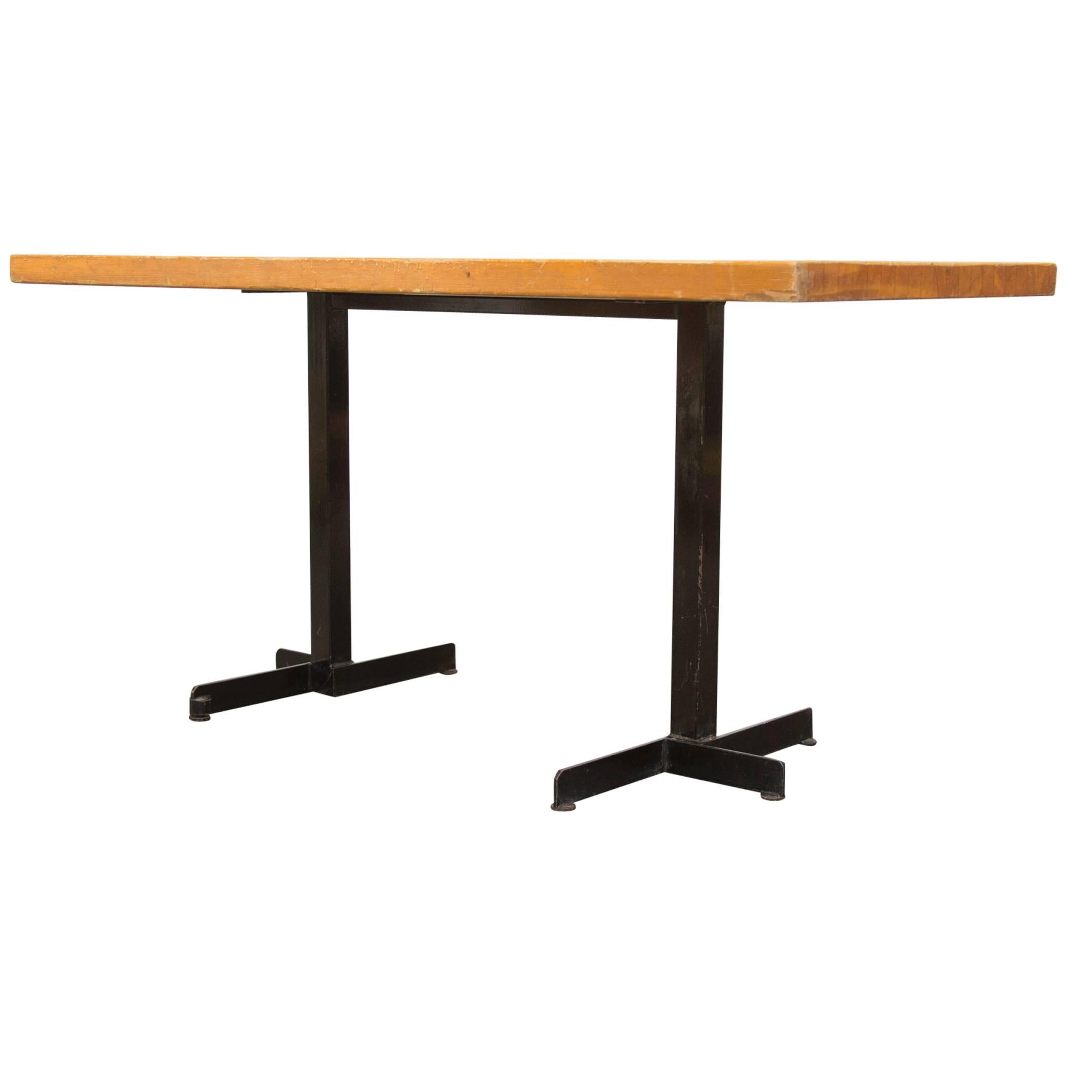 Pine and Black Metal Frame Charlotte Perriand Table for Les Arcs