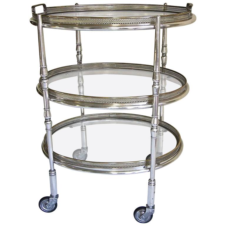 French Silver Plated ThreeTier Bar Serving Cart For Sale at 1stdibs