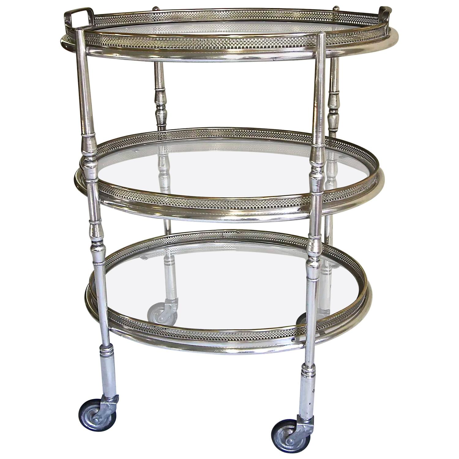 French Silver Plated Three Tier Bar Serving Cart For Sale at 1stdibs