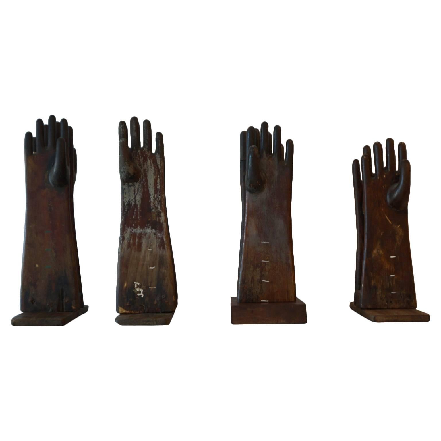 20th Century Antique Set of Four French Wooden Glove Molds Collectibles