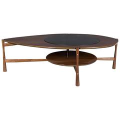 Sculptural Mid-Century Teardrop Cocktail Table in Walnut and Smoked Glass
