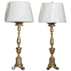 Pair of 18th Century Italian Giltwood Candlestick Lamps