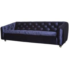 Geoffrey Harcourt Designed Artifort C610 Blue Velvet Tufted Rolling Sofa