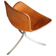 PK 9 Chair in Patinated Natural Saddle Leather by Poul Kjærholm