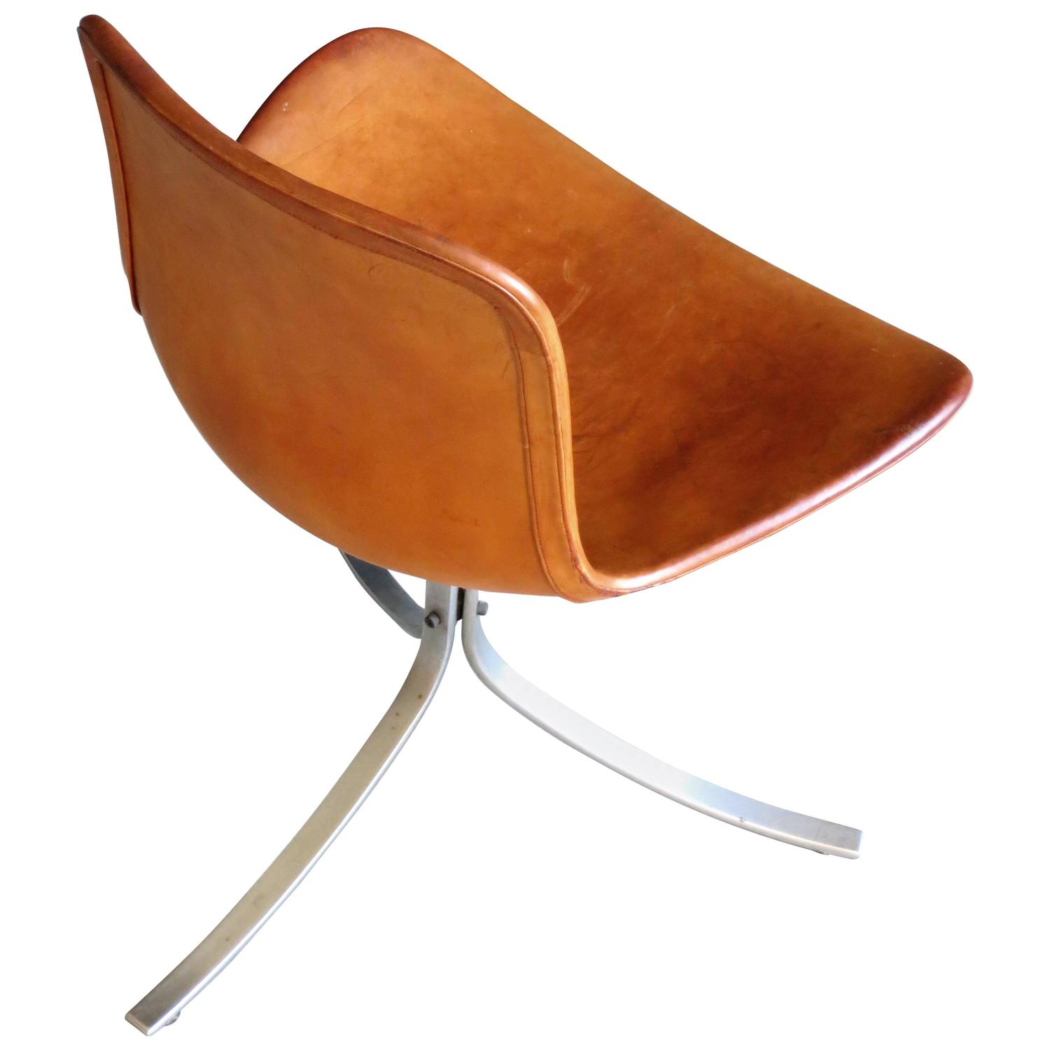 PK 9 Chair in Patinated Natural Saddle Leather by Poul Kjærholm at 1stdibs
