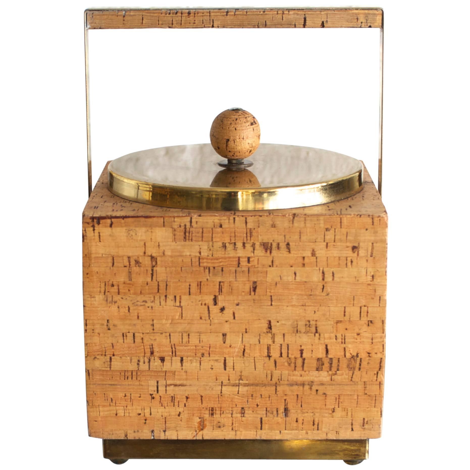 Modernist Cork and Brass Ice Bucket