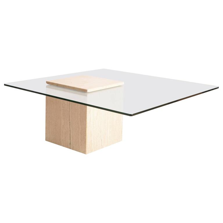 Italian Travertine and Glass Coffee Table at 1stDibs