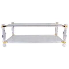 Lucite and Brass Two-Level Cocktail Table