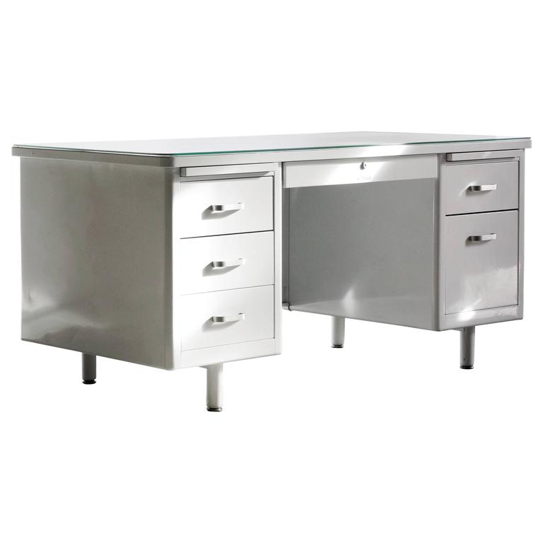 Vintage Mcdowell Craig Tanker Desk Refinished In White At 1stdibs Vintage Mcdowell Craig Tanker Desk Refinished In White For