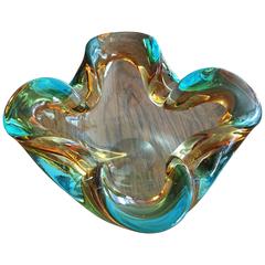 Flavio Poli 1960s Murano Sommerso Bowl in Blue, Yellow and Amber 