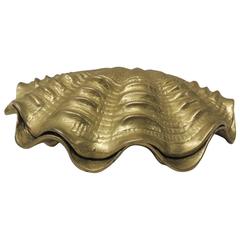 Large Vintage Brass Clam Shell Box 