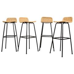 Set of Four Charlotte Perriand Style Bar Stools