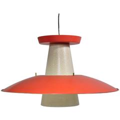 Vintage Orange Suspension Lamp Design by Thurston 1950 for Lightolier