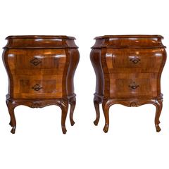 Pair of 20th Century Italian Olive Wood Bombe Commodes or Side Tables