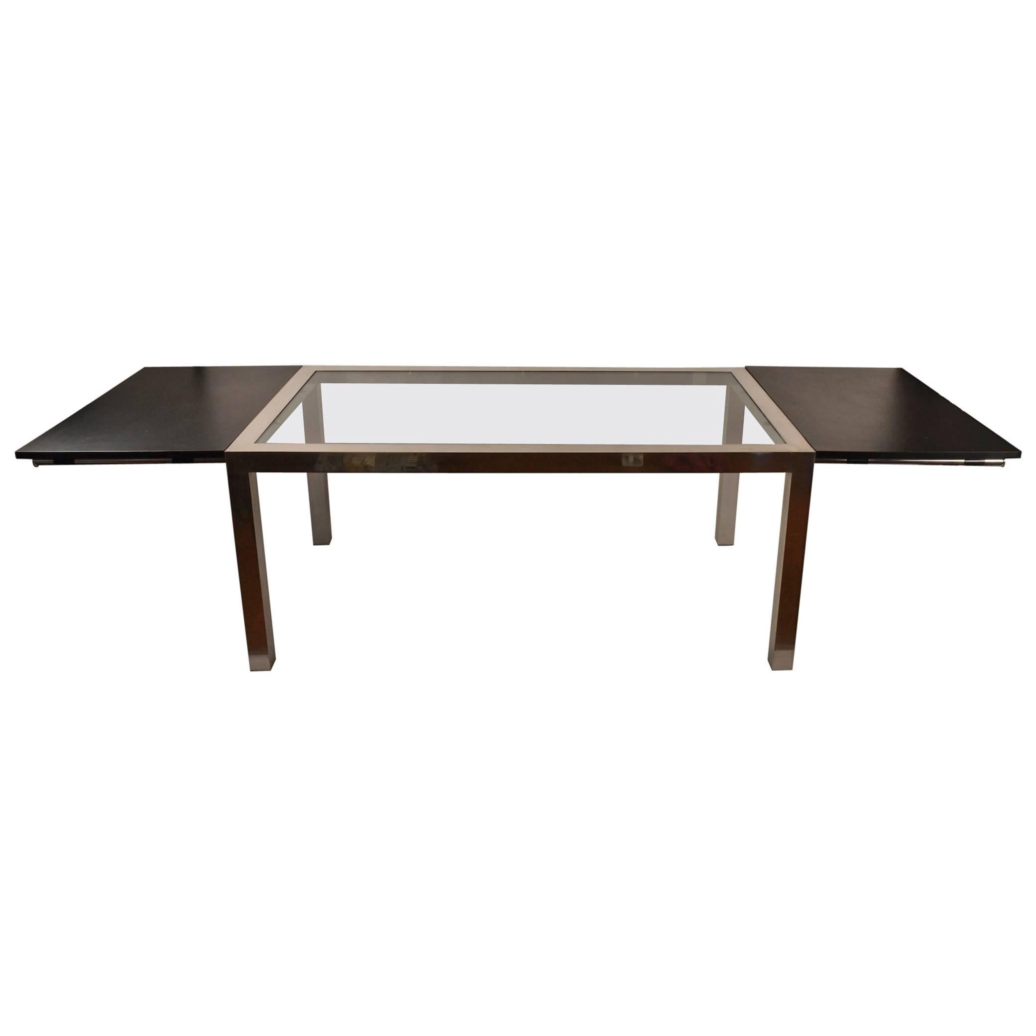 Aluminum Base Parsons Dining Table with Black Formica Leaves For Sale
