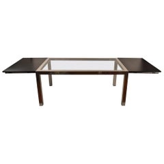 Vintage Aluminum Base Parsons Dining Table with Black Formica Leaves