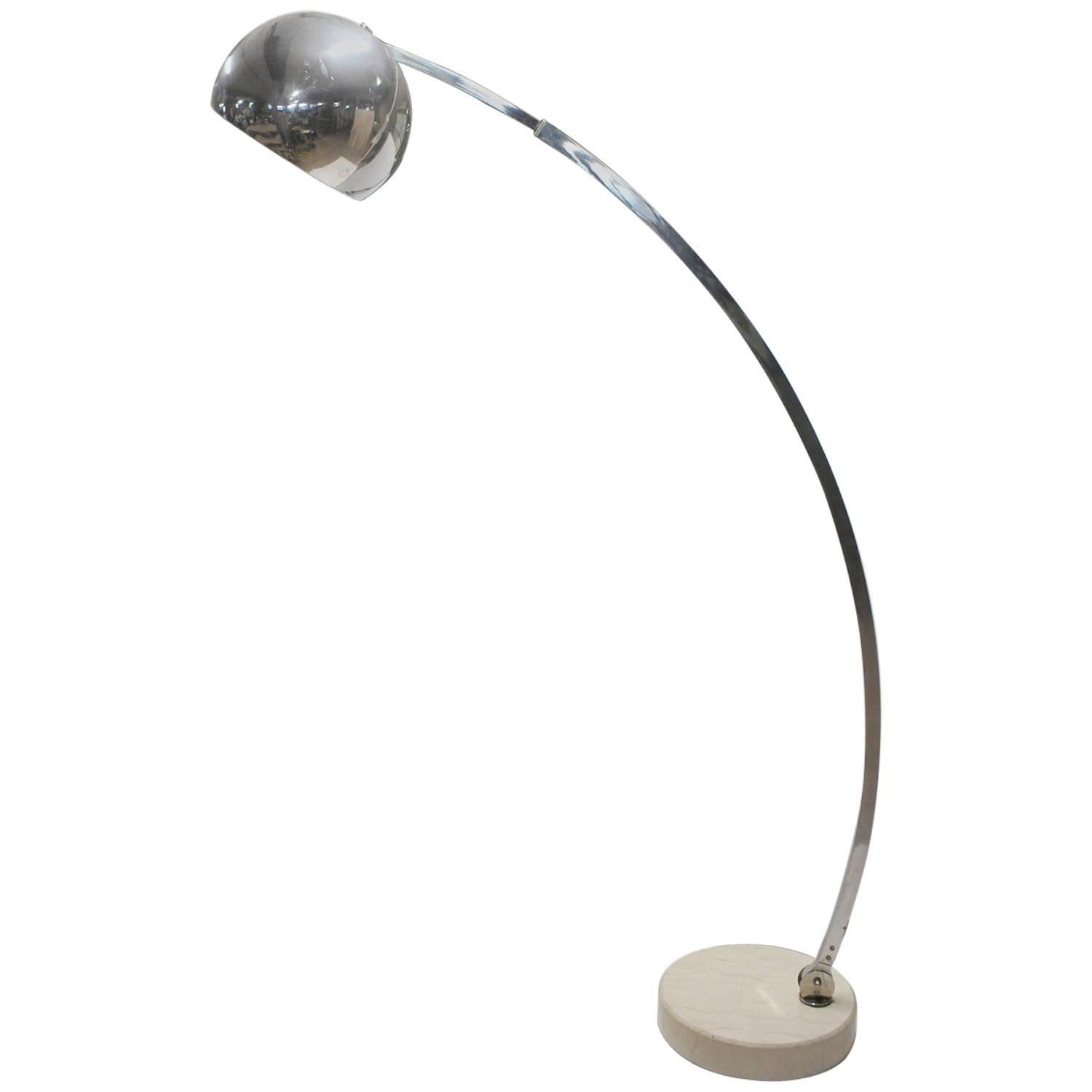 Mid Century Italian Arco Chrome & Marble Floor Lamp For Sale