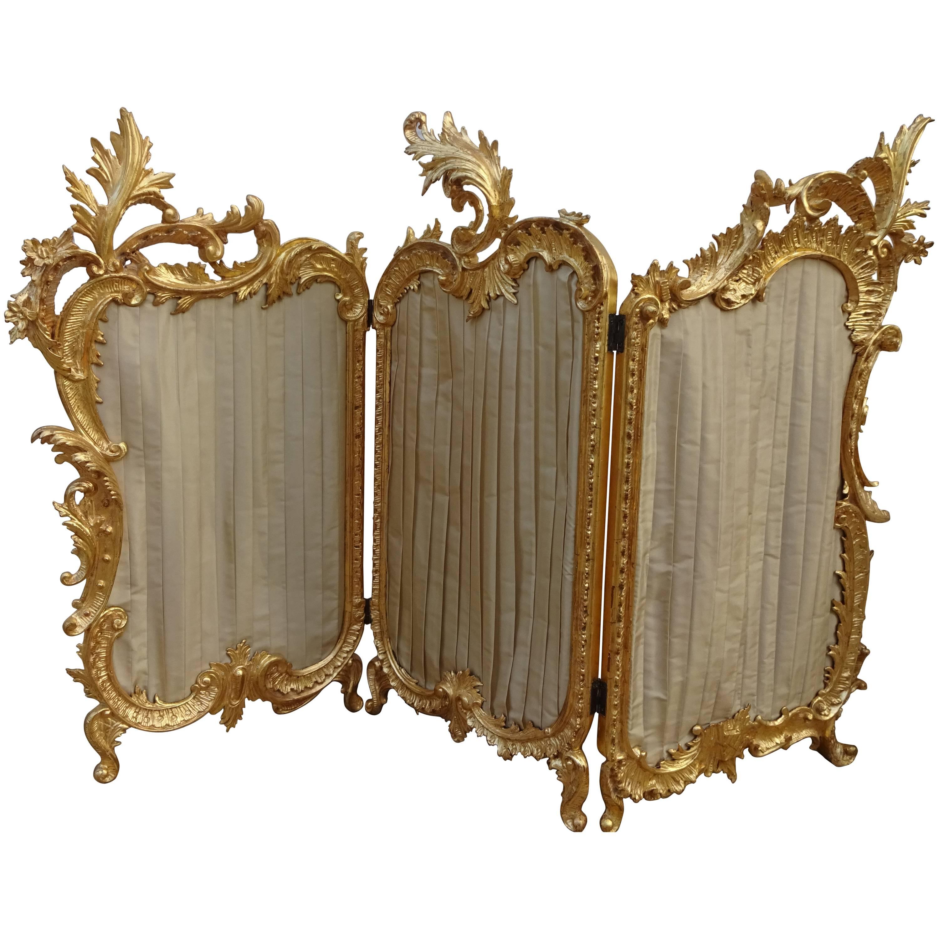 Fire Screen, Louis XV, Rocaille, Gilt Carved Wood For Sale