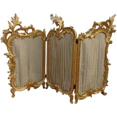 Fire Screen, Louis XV, Rocaille, Gilt Carved Wood